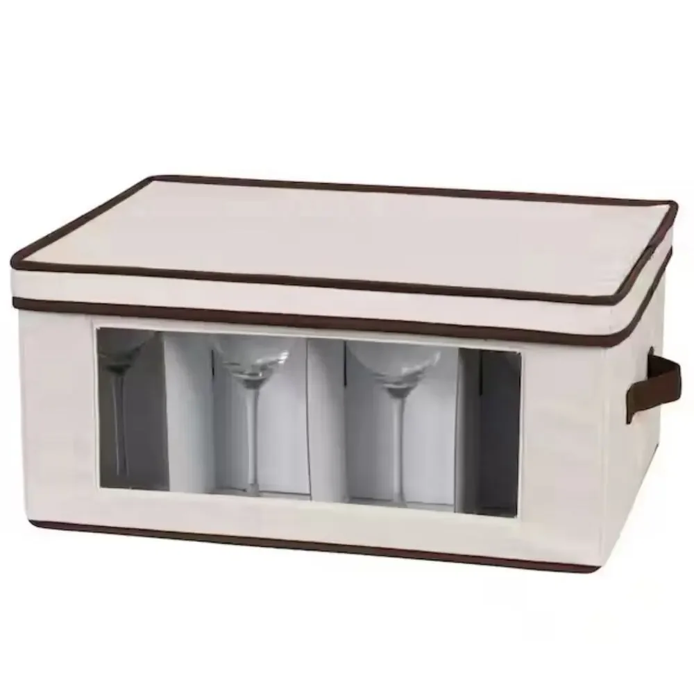 Household Essentials Wine Glass Storage Box, Strong Frame and Natural